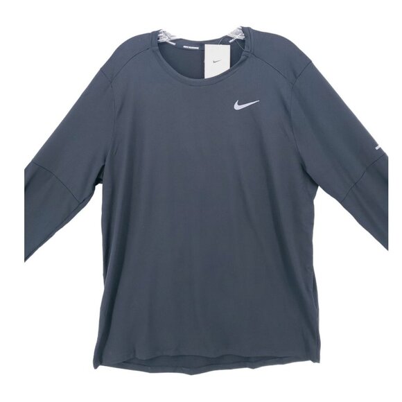 NWT Nike Dri-FIT Element Crew Black Running Long Sleeve Top Thumboles - Picture 3 of 13